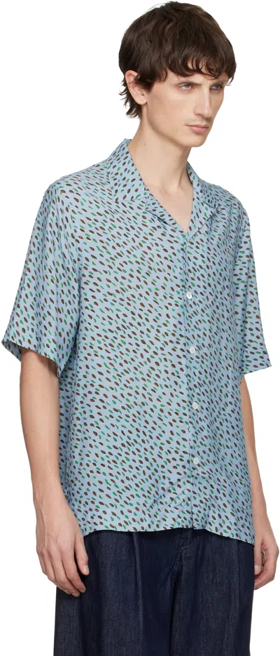 Paul Smith Convertible-collar Printed Crepe De Chine Shirt In Blue
