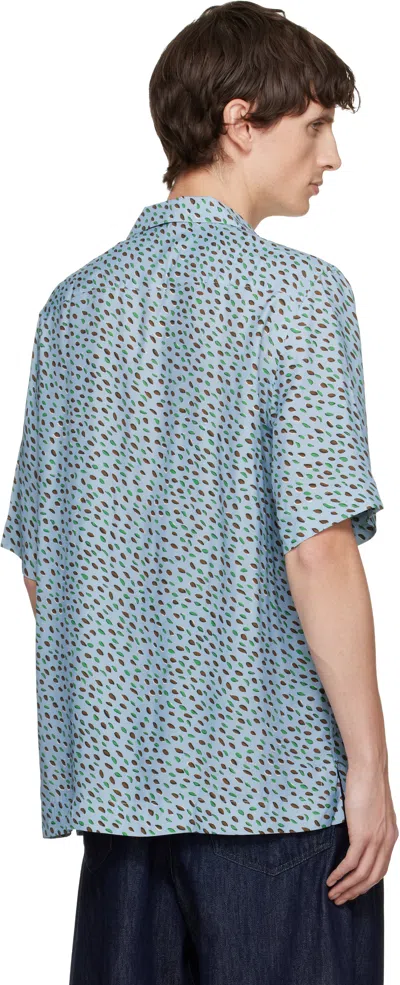Paul Smith Convertible-collar Printed Crepe De Chine Shirt In Blue