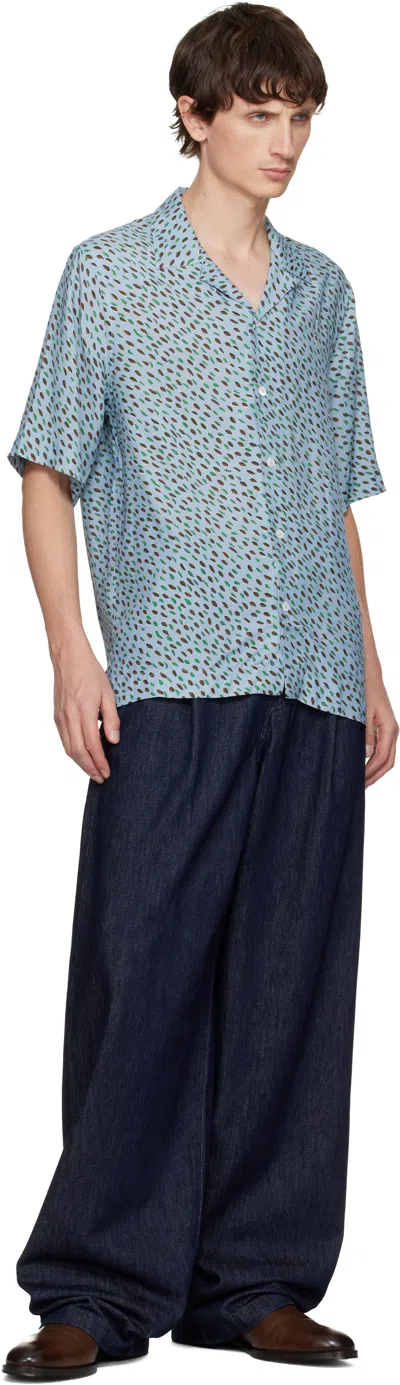 Paul Smith Convertible-collar Printed Crepe De Chine Shirt In Blue