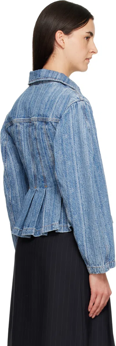 Ganni Striped Long Sleeve Collared Jacket In Blue