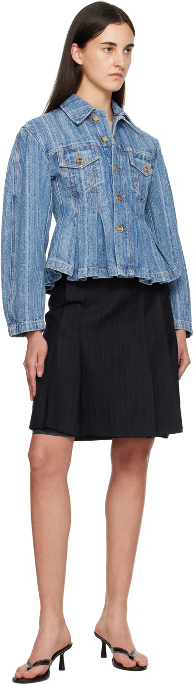 Ganni Striped Long Sleeve Collared Jacket In Blue