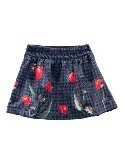 Lapin House Floral-print Pleated Skirt In Blue