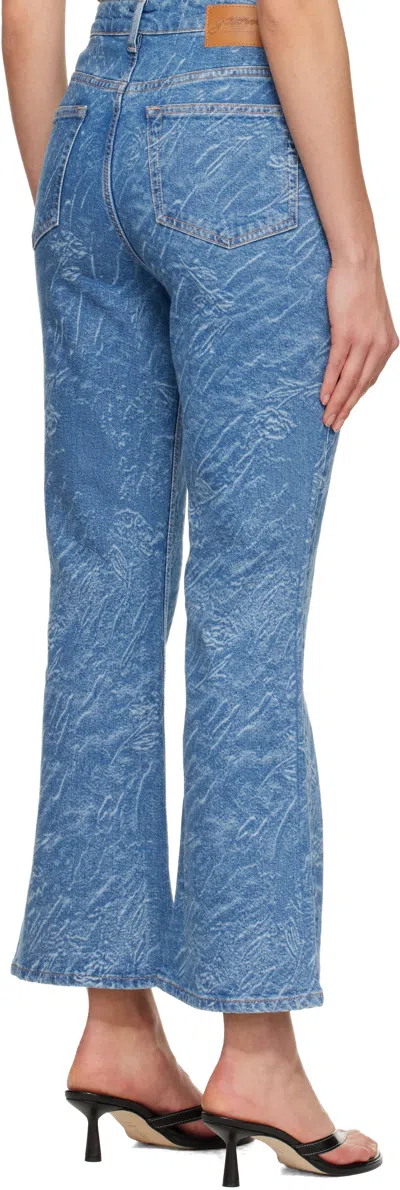 Ganni Blue Straight 3d Laser Betzy Cropped Jeans In Blue