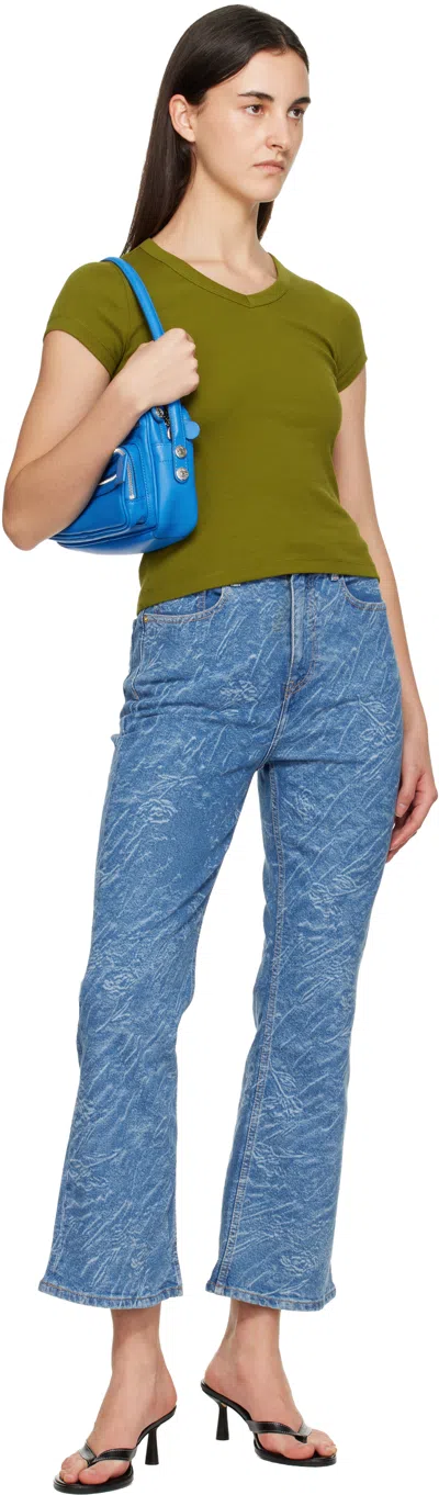 Ganni Blue Straight 3d Laser Betzy Cropped Jeans In Blue