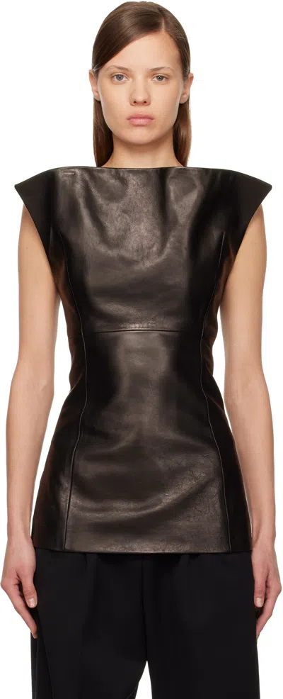 Khaite Black Corinne Leather Top In Black