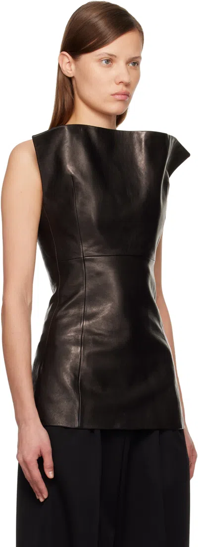 Khaite Black Corinne Leather Top In Black