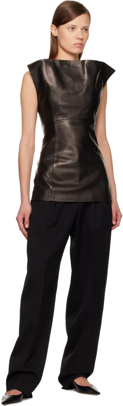 Khaite Black Corinne Leather Top In Black