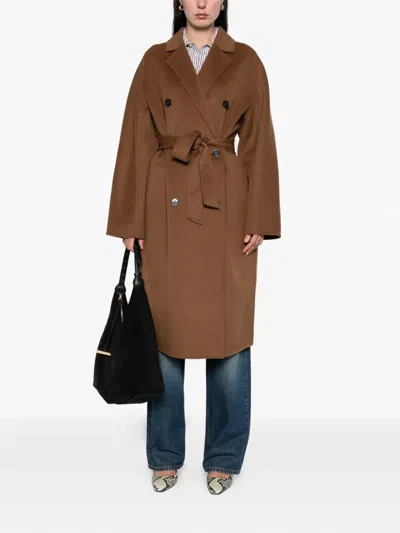 Marc O'polo Double-breasted Belted Coat In Brown
