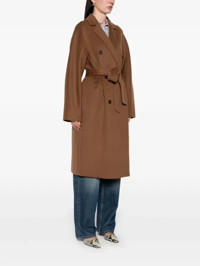 Marc O'polo Double-breasted Belted Coat In Brown