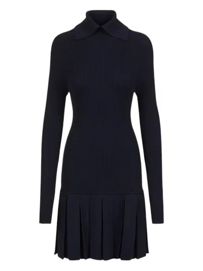 Iceberg Collared Pleated Knit Mini Dress In Blue