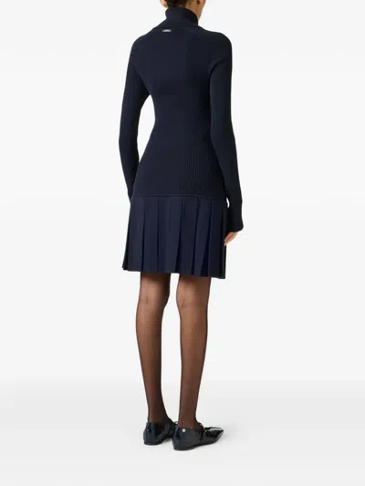 Iceberg Collared Pleated Knit Mini Dress In Blue