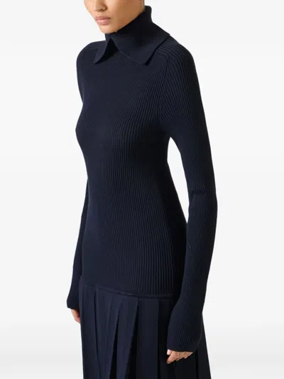 Iceberg Collared Pleated Knit Mini Dress In Blue