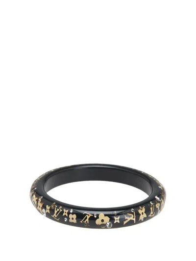 Pre-owned Louis Vuitton 2012 Narrow Monogram Resin Inclusion Bangle Costume Bracelet In Black