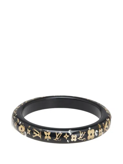 Pre-owned Louis Vuitton 2012 Narrow Monogram Resin Inclusion Bangle Costume Bracelet In Black