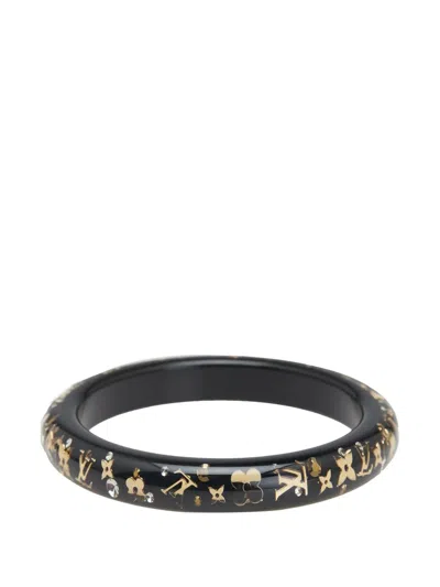 Pre-owned Louis Vuitton 2012 Narrow Monogram Resin Inclusion Bangle Costume Bracelet In Black