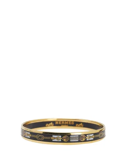 Pre-owned Hermes 2000-2025 Narrow Enamel Rope Design Bangle 65 Costume Bracelet In Blue