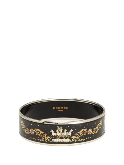 Pre-owned Hermes 20th Century Wide Enamel Cloisonne Bangle 65 Costume Bracelet In Black