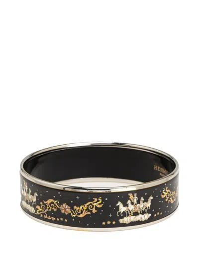 Pre-owned Hermes 20th Century Wide Enamel Cloisonne Bangle 65 Costume Bracelet In Black