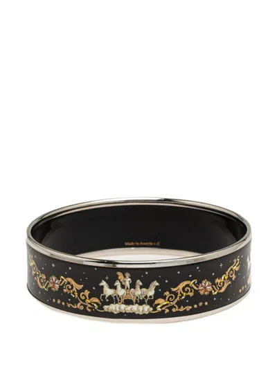 Pre-owned Hermes 20th Century Wide Enamel Cloisonne Bangle 65 Costume Bracelet In Black