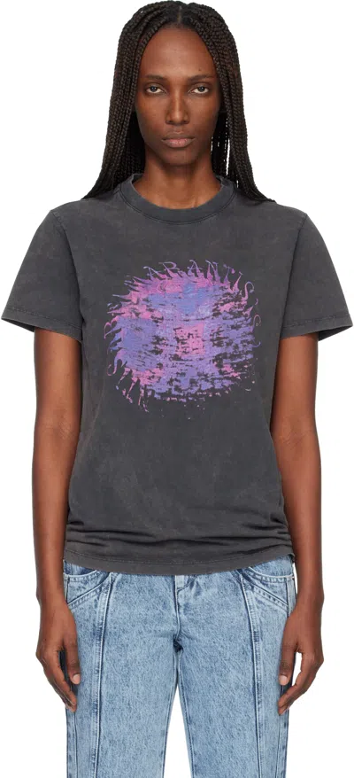 Isabel Marant Étoile Crew Neck Graphic Print Short Sleeve Top In Black