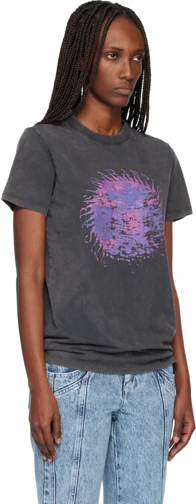 Isabel Marant Étoile Crew Neck Graphic Print Short Sleeve Top In Black