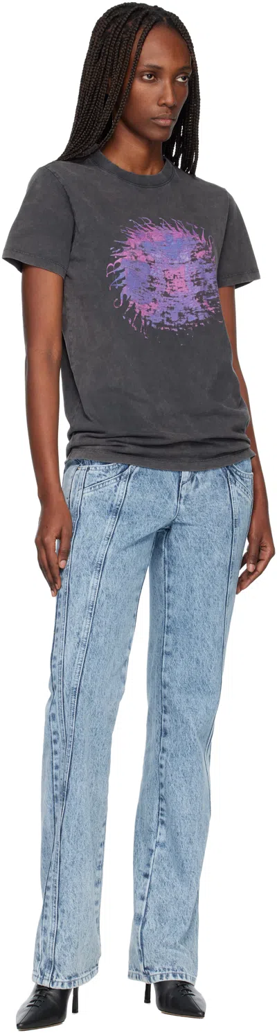 Isabel Marant Étoile Crew Neck Graphic Print Short Sleeve Top In Black