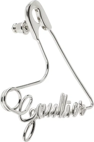 Jean Paul Gaultier 'the Heart Safety Pin' Single Earring In Metallic