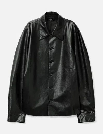 Coda Black Synthetic Leather Cut Out Tiered Jacket In Black