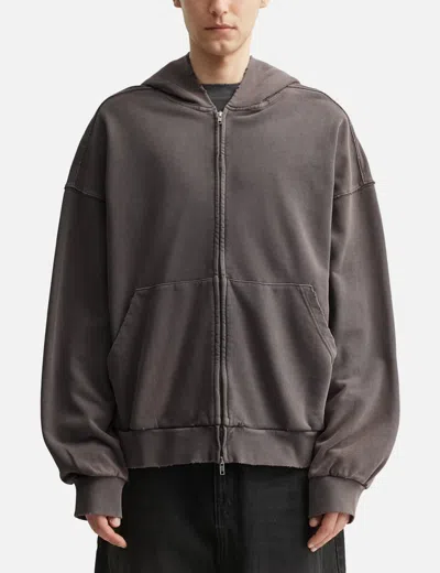 Coda Brown Washed Distressed Zip Up Hoodie In Gray