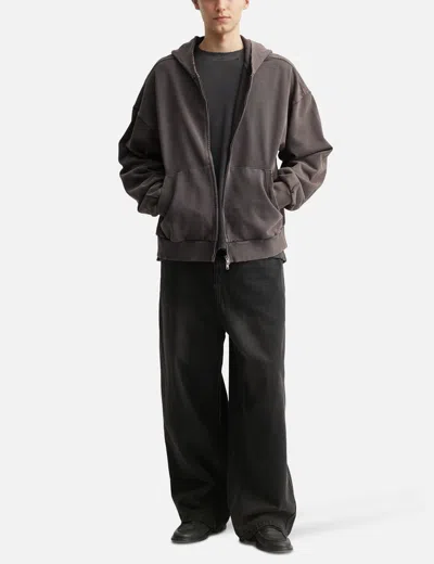 Coda Brown Washed Distressed Zip Up Hoodie In Gray