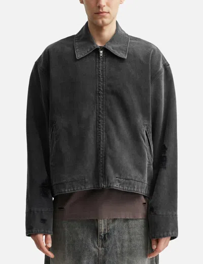 Coda Faded Black Damaged Canvas Crew Jacket In Black