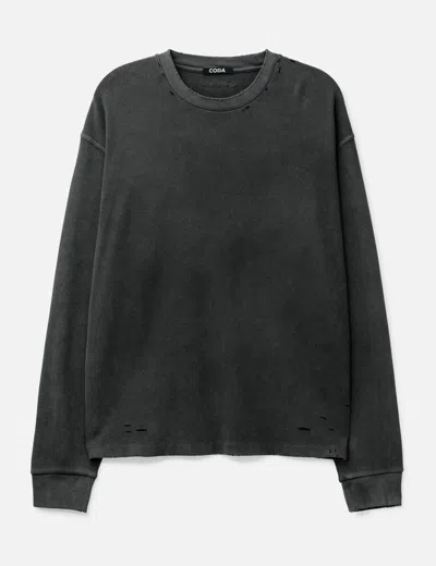 Coda Faded Black Aging Damaged Long Sleeve Waffle Tops