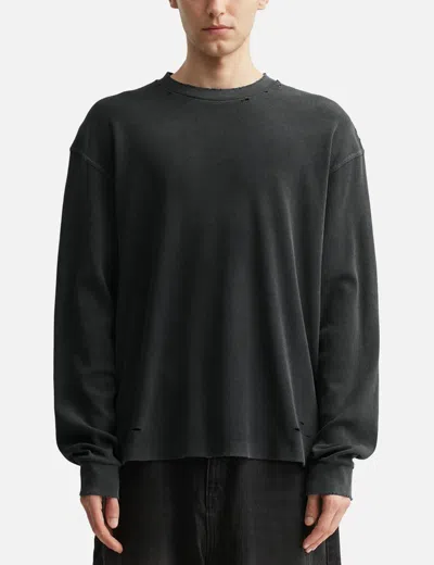 Coda Faded Black Aging Damaged Long Sleeve Waffle Tops