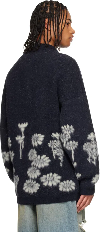 032c Navy Melting Daisies Knit Ls Polo In Blue
