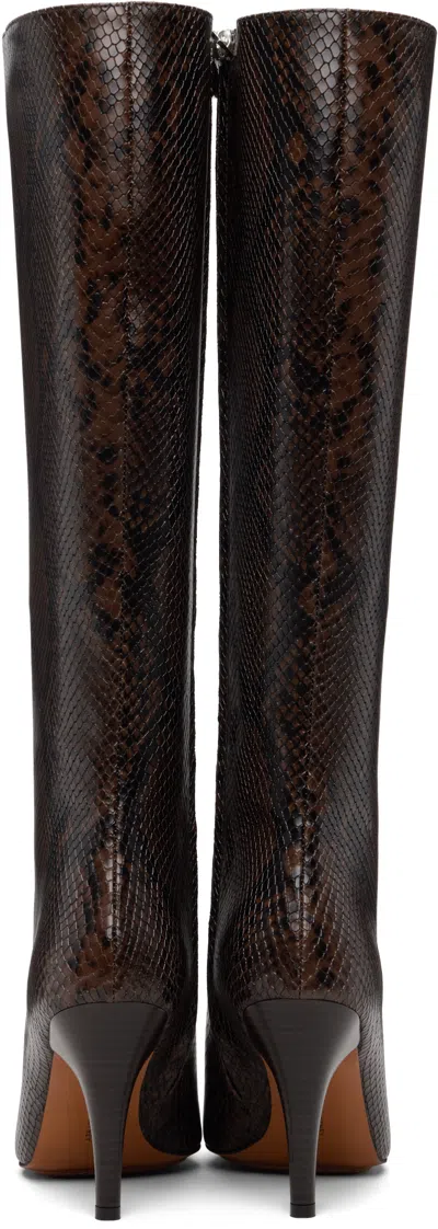 Stella Mccartney Knee-high Snake-effect Boots With Stiletto Heel And Squared Toe In Brown