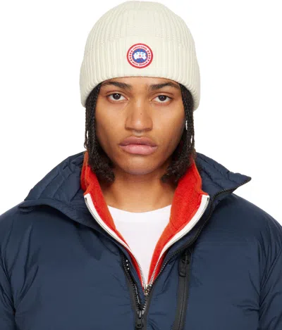 Canada Goose Ribbed Logo-patch Beanie In White
