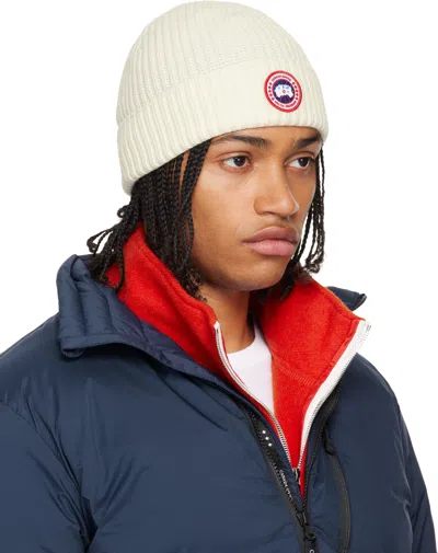 Canada Goose Ribbed Logo-patch Beanie In White