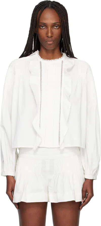 Isabel Marant Cubraly Lace-trimmed Ruffled Pintucked Cotton-poplin Blouse In White
