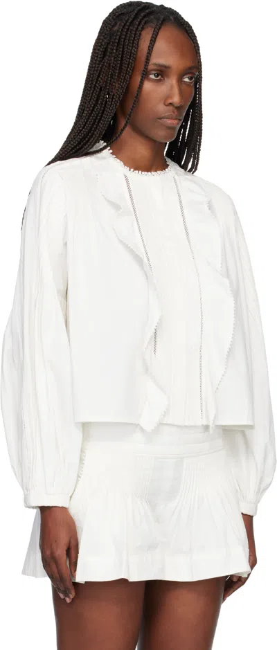 Isabel Marant Cubraly Lace-trimmed Ruffled Pintucked Cotton-poplin Blouse In White