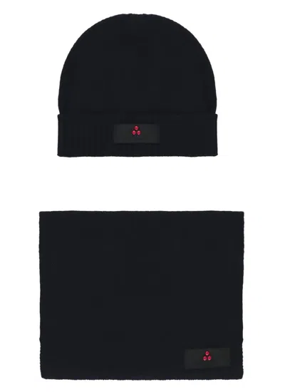 Peuterey Beanie And Scarf Set In Black