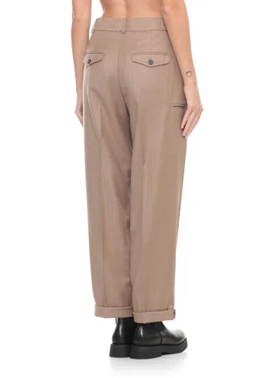 Peserico Wool Trousers Pleated Front Cuffed Hem In Brown