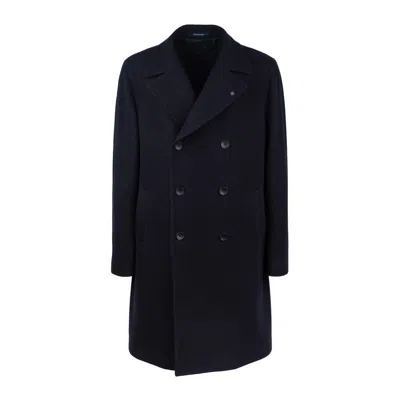 Tagliatore Blue Wool Double-breasted Coat In Black