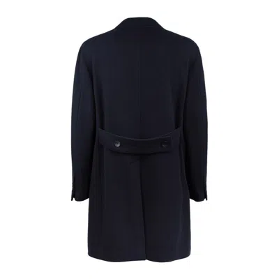 Tagliatore Blue Wool Double-breasted Coat In Black