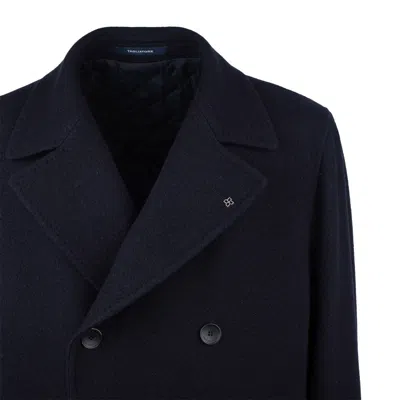 Tagliatore Blue Wool Double-breasted Coat In Black