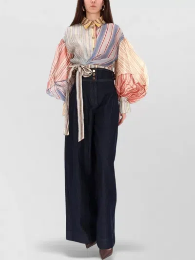 Zimmermann Striped Top With Balloon Sleeves And Tie Waist In Multi