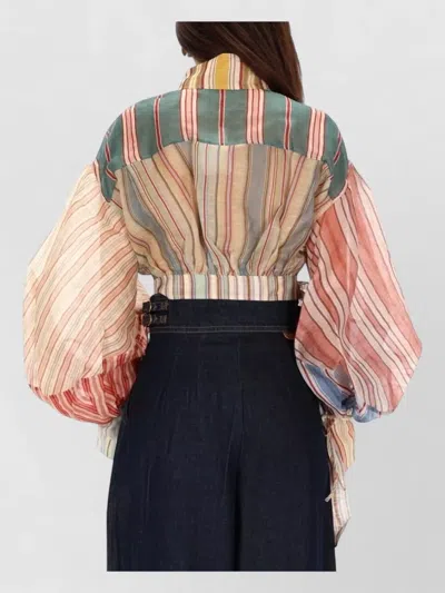 Zimmermann Striped Top With Balloon Sleeves And Tie Waist In Multi
