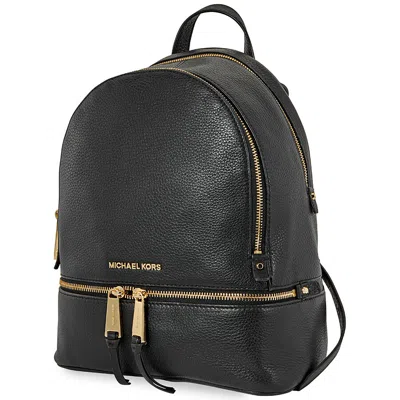 Michael Kors Black Leather Medium Rhea Backpack In Black