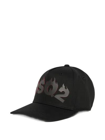 Dsquared2 Flame-detail Logo-print Baseball Cap In Black