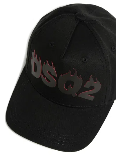 Dsquared2 Flame-detail Logo-print Baseball Cap In Black