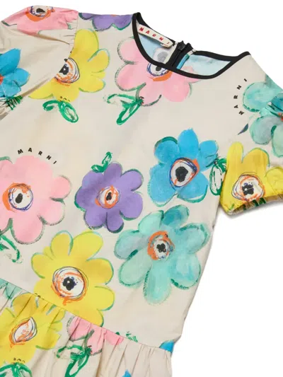 Marni Floral Puff-sleeve Dress In Multi